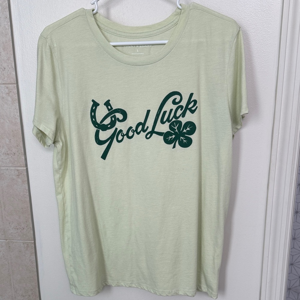 Lucky Brand Light Green Graphic Tee with Clover Accent